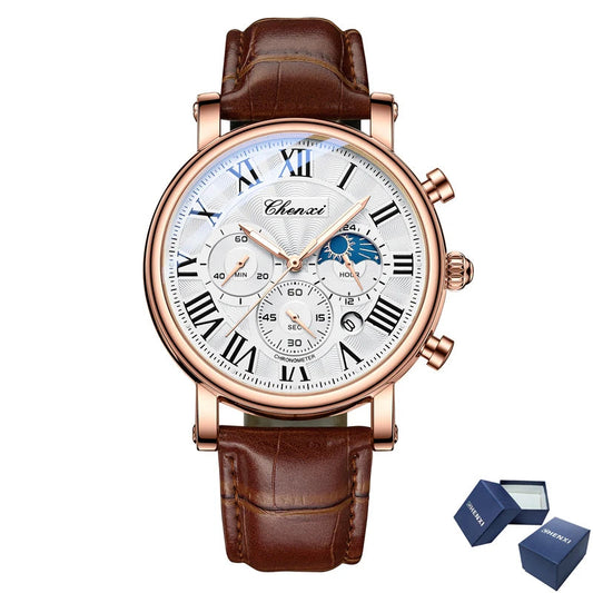 Monarch CHX MoonPhase Classic – Roman Quartz Leather Watch